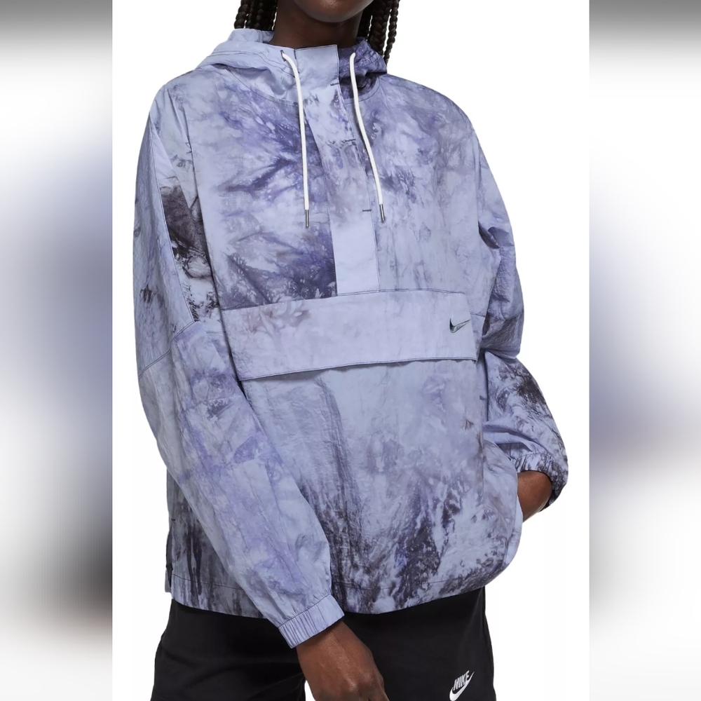 Nike sportswear woven dye pullover windbreaker jacket blue womens XL Nwt Running